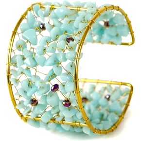 سوار أنيق من الأحجار شبه الكريمة/مجوهرات يد مصنوعة من معدن الحديد وأحجار العقيق الجميلة، أساور فيروزية وذهبية in Kuwait