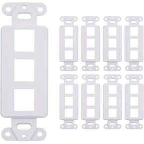 3 Port Decora Wall Plate Keystone Insert, 3 Gang Jack White WallPlate (10 Pack)