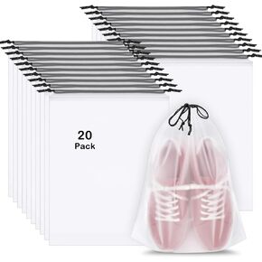 20 Pack Shoe Bags for Travel, Large Clear Travel Shoe Bags for Packing,15.7" x 11.8" Waterproof Portable Drawstring Travel Shoe Storage Bag Travel Essentials for Women Men