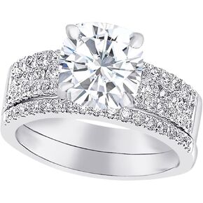 1-6 Carat Cushion 14K White Gold LAB GROWN Diamond 3 Row Channel and Prong Set Wedding Bridal Set (1ct Center, AAAA Heirloom Quality)