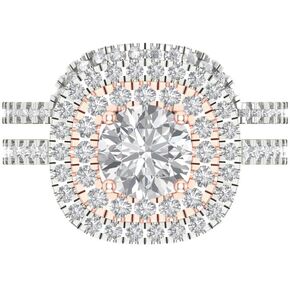1.8 Carat Round Cut Clear VVS1 Ideal Zircon 14k White Rose Gold Halo W/Accents Wedding Bridal Anniversary Ring Band Set