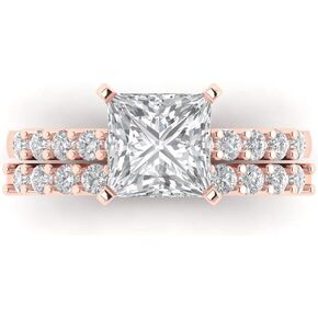 Clara Pucci 2.6 carat Princess Shape Solitaire Moissanite Engagement Wedding Anniversary Bridal ring band set 14k Rose Gold
