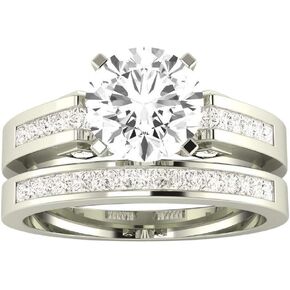 2 Carat Classic Lab Grown Synthetic Round Channel Set Princess Wedding Bridal Set IGI Certified Diamond Engagement Ring (1 Ct, I-J Color, SI1-SI2 Clarity Center)