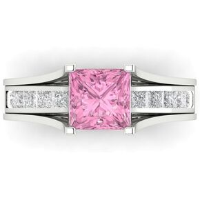 Clara Pucci 3.40ct Princess cut Custom Engraving Pave Pink Faux Diamond Engagement Ring Band Wedding Bridal Set Sliding 14k White Gold 10