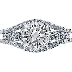 14K White Gold 5 Carat LAB GROWN DIAMOND Designer Channel Set Round Cut Diamond Engagement Ring (G-H Color VS2-SI1 Clarity 4 Ct Center)