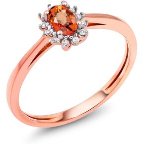Gem Stone King 18K Rose Gold Orange Sapphire and White Diamond Engagement Ring | 0.38 Cttw | Oval 5X3MM | Wedding Engagement Anniversary Promise Ring For Women | Size 5,6,7,8,9
