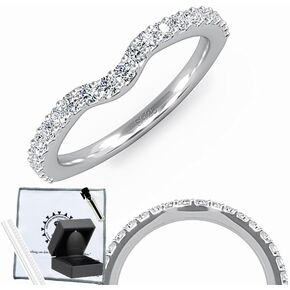 Moissanite Curved Wedding Band, 1.7mm width band, 0.5 tcw, D Color VVS1 Lab Created Diamonds, Half Eternity Curved Wedding Band, 18K White Gold Vermeil, Stackable Ring Enhancer for Women Gift Set