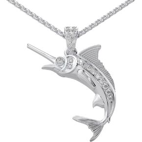 Swordfish Symphony Pendant: Elegant 925 Sterling Silver with 0.09 CTTW Natural Diamonds (I-J, I1-I2) | Graceful & Stunning Jewelry Piece for Any Occasion
