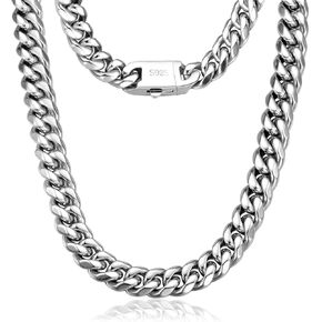 Cuban Link Chain for Mens Women, Miami Cuban Necklace, Hip Hop Jewelry for Men Women, 316l Stainless Steel 925 Sterling Silver Cuban Jewelrys Gifts for Him Dad Husband Son Friend Birthday