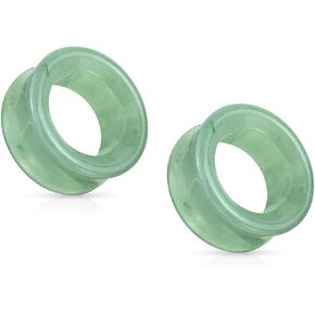 Pair (2PCS) GREEN AVENTURINE STONE TUNNELS Double Flare Gauges Jade Organic Ear Plugs 9170
