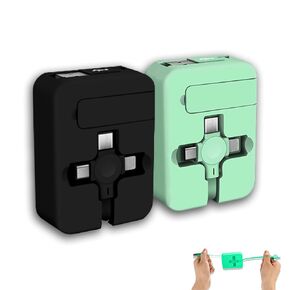 Gartmost 4 Pcs Three in One Charging Cable Roll, Data Transfer, 3 in 1 Charging Cable Retractable, Phone Holder, Compatible USB C(Type-C)/Micro USB/IP, Compatible with Phone, Android, Tablets