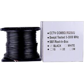Five Star Cable 500 ft. RG59 Siamese CCTV Combo Coaxial Cable - 20AWG RG59 Video + 18/2 18AWG Power for Surviellance Security System … (500 Ft, Black)
