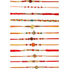Raksha Bandhan Set of 12 Rakhi for Brother Bhai with Raksha Bandhan Greeting Card & Roli Chawal Tika | Turtle Pearl Rakhi for Brother & Bhabhi | Designer Om Bro Rakhi for Small Brother Bhaiya | Rakhi Thread MHNJ008 in Saudi Arabia