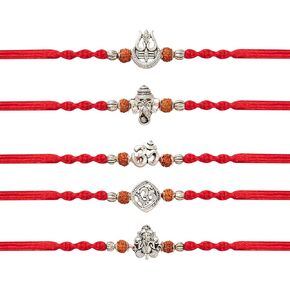 Rakhi for Brother - Set of 5 With Greeting Card, Oxidised Silver Traditional Indian Rakhi For Raksha Bandhan Designer Rakhi Thread for Bhaiya Design02-2024