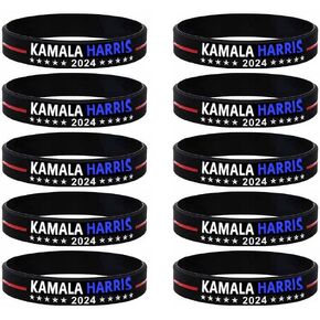 10 Pack Kamala Harris 2024 President Vote Campaign Bracelets Silicone Wristbands Rubber Bracelets for Men&Women