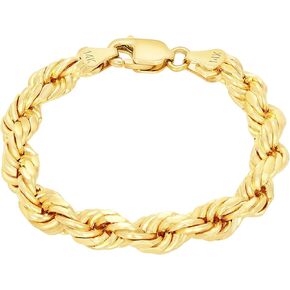 Nuragold 14k Yellow Gold 10mm Solid Rope Chain Diamond Cut Link Bracelet, Mens Jewelry 7.5" 8" 8.5" 9"