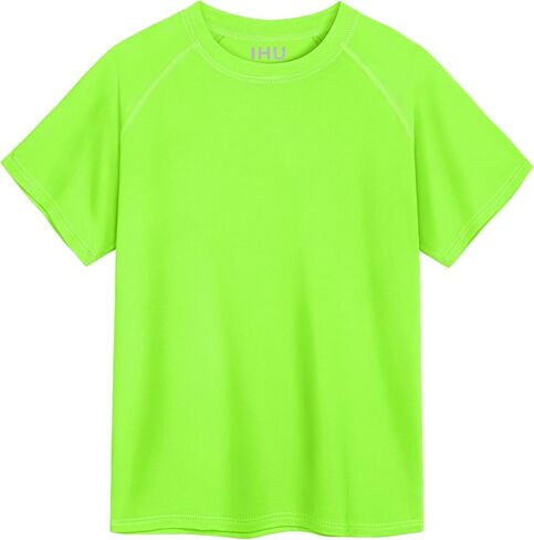 IHU Boys Neon Shirts Kids UPF 50+ Dry-Fit Athletic T-Shirts Short Sleeve Rash Guard Girls Swim Shirt Sports Undershirt in Saudi Arabia