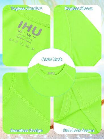 IHU Boys Neon Shirts Kids UPF 50+ Dry-Fit Athletic T-Shirts Short Sleeve Rash Guard Girls Swim Shirt Sports Undershirt in Saudi Arabia