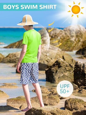 IHU Boys Neon Shirts Kids UPF 50+ Dry-Fit Athletic T-Shirts Short Sleeve Rash Guard Girls Swim Shirt Sports Undershirt in Saudi Arabia