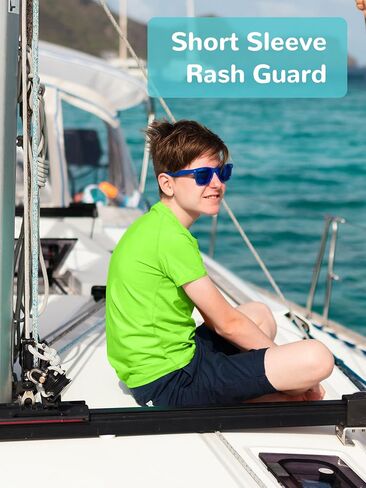 IHU Boys Neon Shirts Kids UPF 50+ Dry-Fit Athletic T-Shirts Short Sleeve Rash Guard Girls Swim Shirt Sports Undershirt in Saudi Arabia