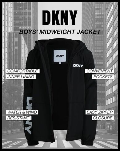 DKNY Boys Fleece Jacket - Weather Resistant Cozy Lightweight Jacket - Polar Fleece Lined Zip Up Hooded Jacket for Boys in Saudi Arabia