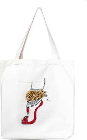 HandPainted Ghungroo and Kathak dance Weekender Glam Foot Bag, Indian Classic reusable,Bag for Women College Stylish, Aesthetic Office Bag, Gifting Purpose (Pack of 1) in Saudi Arabia