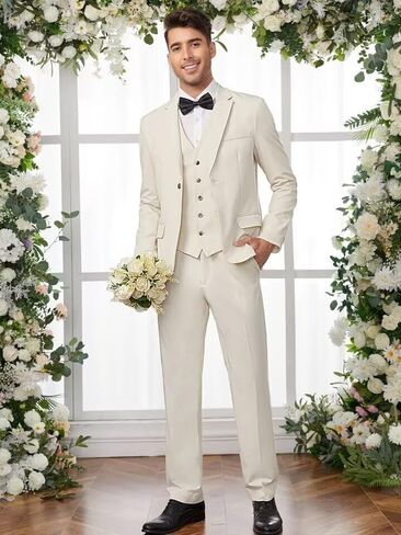 3 Piece Suit Men Slim Fit Wedding Suits for Mens Elegant One Button Jacket Single Breasted Vest Pants Set in Saudi Arabia