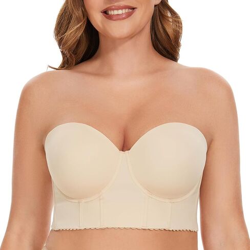 حمالة صدر بدون حمالات من SEA BBOT للنساء، حمالة صدر مشد للظهر من Underwire، حمالة صدر طويلة، حمالة صدر داكنة Beige2 38B in Kuwait