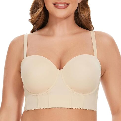 حمالة صدر بدون حمالات من SEA BBOT للنساء، حمالة صدر مشد للظهر من Underwire، حمالة صدر طويلة، حمالة صدر داكنة Beige2 38B in Kuwait