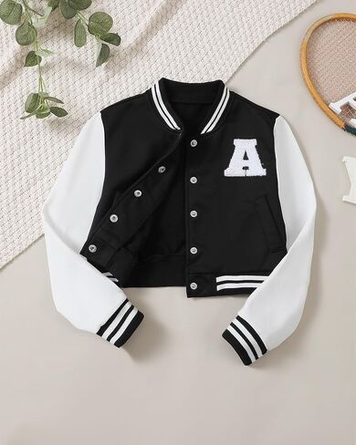 Preppy Clothes for Girls Baseball Jacket Skirt Set Button Front Patched Sweatshirt Pleated Skirts 2 Piece Outfits in Kuwait