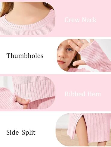 Haloumoning الفتيات مجموعة ملابس 2 قطعة ملابس الاطفال لطيف Crewneck كم طويل متماسكة البلوز سترة تنورة مجموعة 5-14 سنة in Saudi Arabia