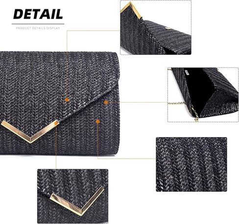 Vintage Straw Clutch Bag Purse Elegant Summer Evening Bag Hand Woven Beach Handbags Women Wedding Vacation Travel Party Bag in Kuwait