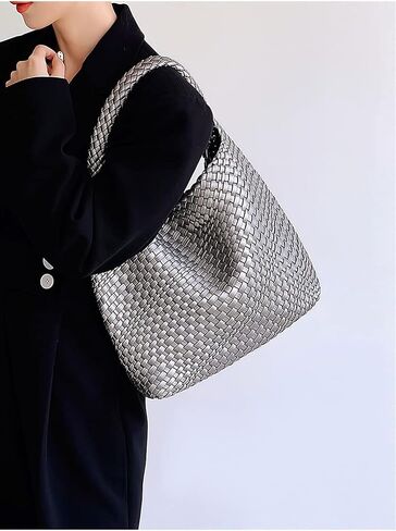 Woven Tote Bag Womens Purse: Vegan Leather Shoulder Handbags - Large Summer Beach Tote Bags - Travel Totes in Saudi Arabia