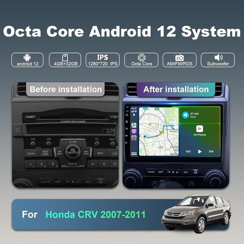 ستيريو راديو السيارة أندرويد لهوندا CRV 2007 2008 2009 2010 2011 مع CarPlay/Android Auto، 8 Core HD شاشة تعمل باللمس راديو السيارة مع AM/FM/RDS كاميرا احتياطية واي فاي in Kuwait