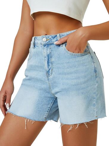 Womens High Waist Jean Shorts Wide Straight Leg Microelastic Long Denim Mom Shorts in Kuwait