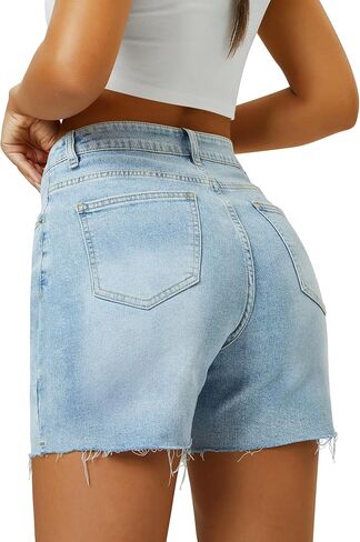 Womens High Waist Jean Shorts Wide Straight Leg Microelastic Long Denim Mom Shorts in Kuwait