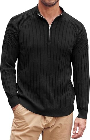 Beotyshow Men's Quarter-Zip Turtleneck Sweater Long Sleeve Pullover in Saudi Arabia
