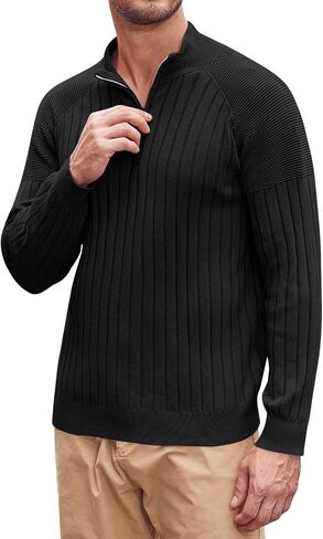 Beotyshow Men's Quarter-Zip Turtleneck Sweater Long Sleeve Pullover in Saudi Arabia