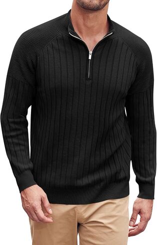 Beotyshow Men's Quarter-Zip Turtleneck Sweater Long Sleeve Pullover in Saudi Arabia