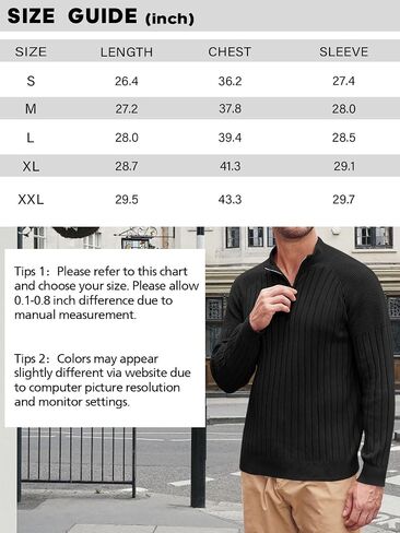 Beotyshow Men's Quarter-Zip Turtleneck Sweater Long Sleeve Pullover in Saudi Arabia