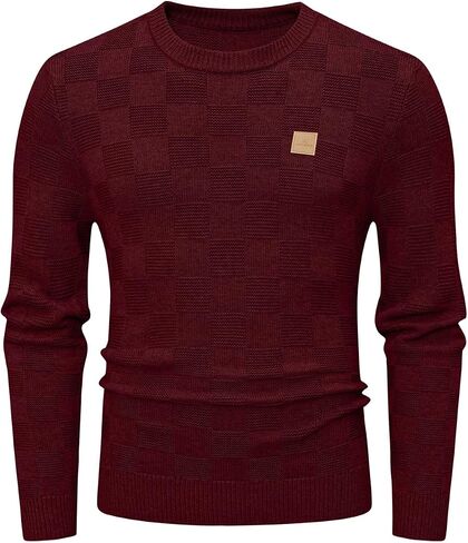 JMIERR Men's Crewneck Sweater Classic Checkered Knit Pullover Long Sleeve Casual Warm Jumper in Saudi Arabia