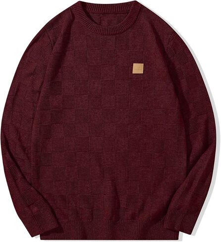JMIERR Men's Crewneck Sweater Classic Checkered Knit Pullover Long Sleeve Casual Warm Jumper in Saudi Arabia