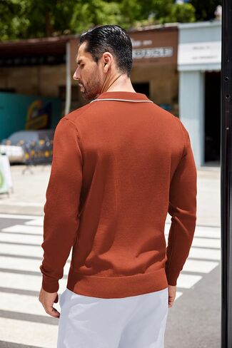 COOFANDY Knitted Long Sleeve for Men Button Collar Polo Sweaters Casual Business Dress Polo Fall Mens Sweater Polo Brown in Kuwait
