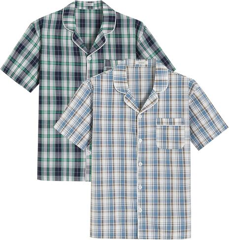 Latuza Men's Button Down Pajama Top 2 Pack Cotton Sleep Shirt in Saudi Arabia