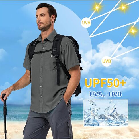 Little Donkey Andy Men's Breathable UPF 50 Shirt, Lightweight Short Sleeve Button Down Shirts for Fishing Hiking in Saudi Arabia