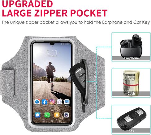 Running Armband with Airpods Bag 3D Design Cell Phone Armband for iPhone 14 13 Pro 14 Plus, Galaxy S20/S10 Water Resistant Sports Phone Holder Case & Zipper Slot Car Key Holder for 6.9 inch Phone in Saudi Arabia