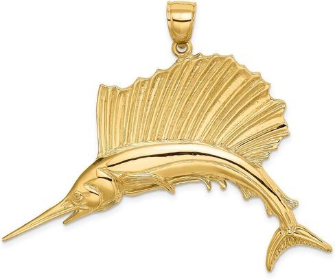 14K Yellow Gold Sailfish High Polish Pendant in Saudi Arabia