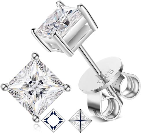 0.8-5ct Princess Moissanite Earrings for Women Men, Lab Created Diamond Stud Earrings Solid 925 Sterling Silver 18K White Gold Plated Princess Cut Moissanite Screw Back Solitaire Earrings Studs in Saudi Arabia