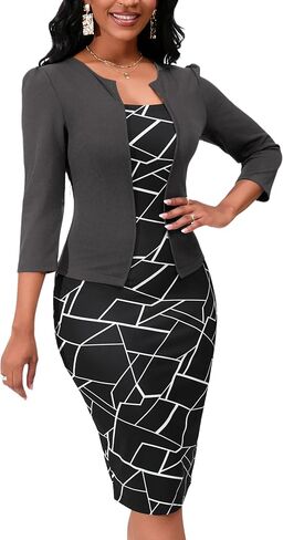 Yajedo Women's Reto Bodycon Midi Dresses 3/4 Sleeve Church Wear to Work Business Pencil Dress in Saudi Arabia