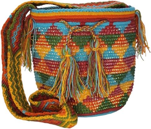 حقيبة Wayuu Mochila الكولومبية الأصلية: حقيبة شاطئ مصنوعة يدويًا من قش Boho، مصنوعة يدويًا على يد حرفيي Wayúu - حقائب Boho الكولومبية الأصلية (M103) in Saudi Arabia